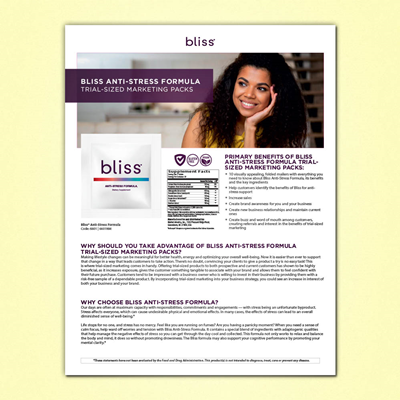 Bliss Anti-Stress Formula Trial-Sized Marketing Packs Flyer