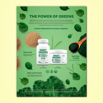 Daily Greens Dietary Supplement Flyer